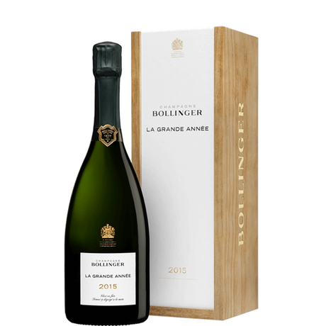 Bottiglia di Bollinger Grande Année 2015 con custodia in legno