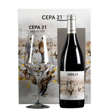 Bottiglia di Cepa 21 in teca con vetro