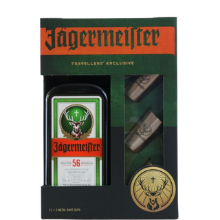 JÄGERMEISTER 1L. + 3 bicchieri in metallo