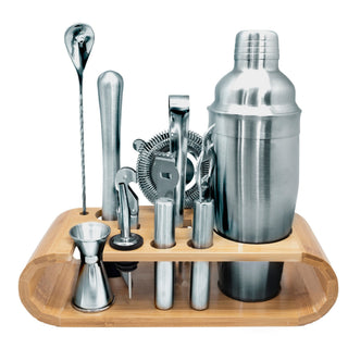 Set da cocktail con base in bambù in acciaio inox
