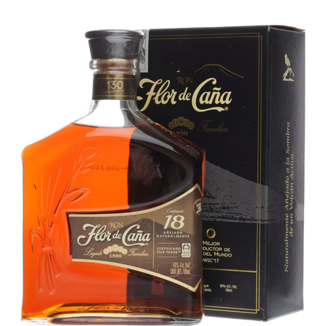 Bottiglia di Flor de Caña 18 anni con astuccio