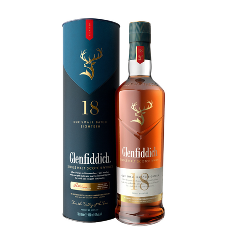 Glenfiddich 18 Years bottle with case