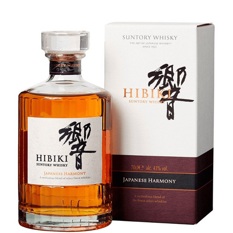 Bottiglia di whisky Hibiki Japanese Harmony con la sua custodia